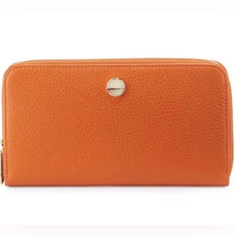 Furla Credit Card Zip Wallet Gently Preloved Tangerine Genuine Leather